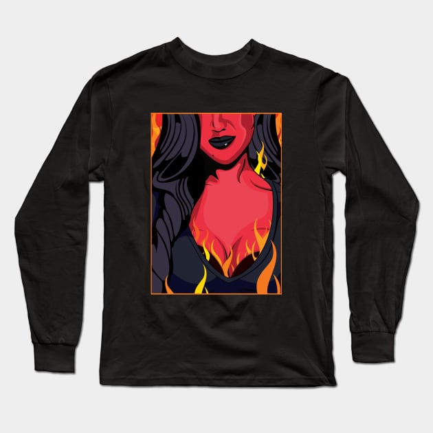 Halloween She Devil Pop Art Girl T-Shirt Long Sleeve T-Shirt by Hixon House